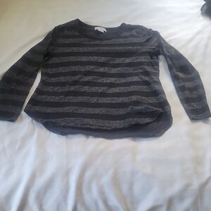 Liz Claiborne Woman's Black & Silver Stripes Long Sleeve Shirt, Size: M